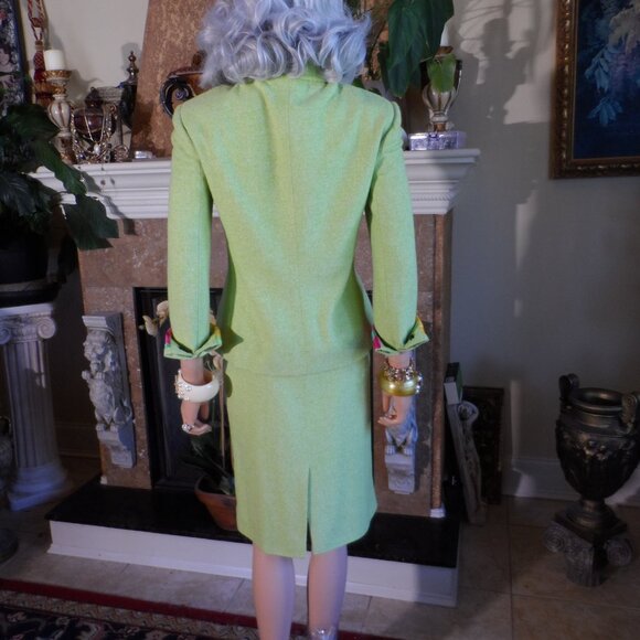 Dolce&Gabbana Light Green Tweed Textured 100% Silk Skirt Suit Size IT 46 - US 10 - Picture 12 of 16